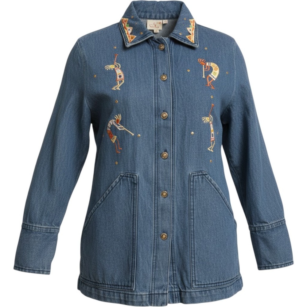 Cactus Collection Denim Jacket Womens Small Blue Good Kokopelli Studded